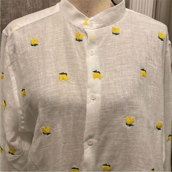 Puro Lino 100% linen lemon 🍋 embroidered blouse, XL - Picture 2 of 10